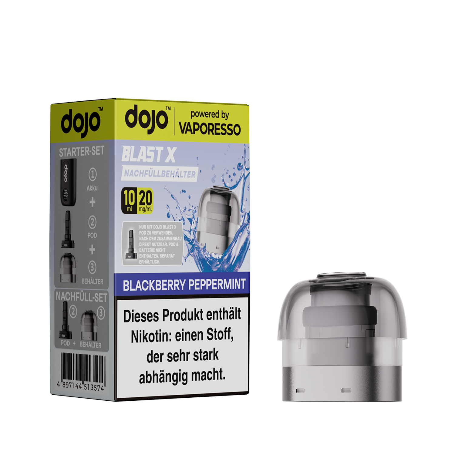 Dojo Blast X, Nachfüllbehälter, Blackberry Peppermint 20mg 10ml